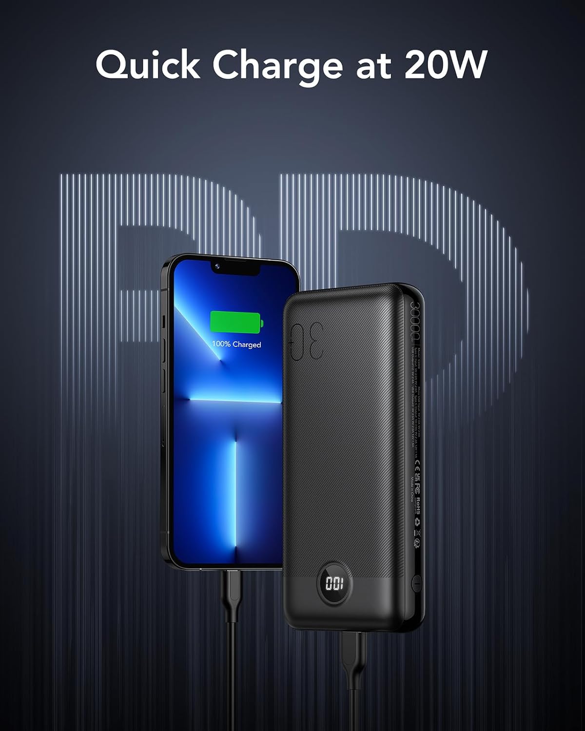 VEGER Batterie Externe 30000mAh Blanc
