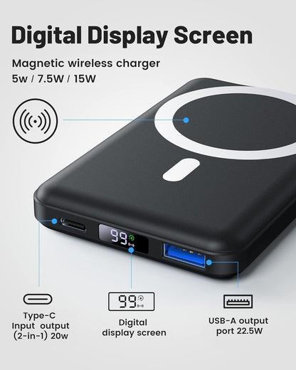 Batterie Externe Sans Fil Magnétique, Yiisonger 10000Mah Sans Fil Power Bank Mag