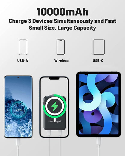Batterie Externe Sans Fil Magnétique, Yiisonger 10000Mah Sans Fil Power Bank Mag